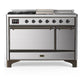Ilve UM48FSQNR3SSB Ilve Um48Fsqnr3Ssb Majestic Iii 48 Inch Dual Fuel Range With 5 Black Brass Burners, Griddle And French Top, Dual Function Burner Up To 25,000 Btu (Natural Gas, Solid Door, Stainless Steel, Burnished)
