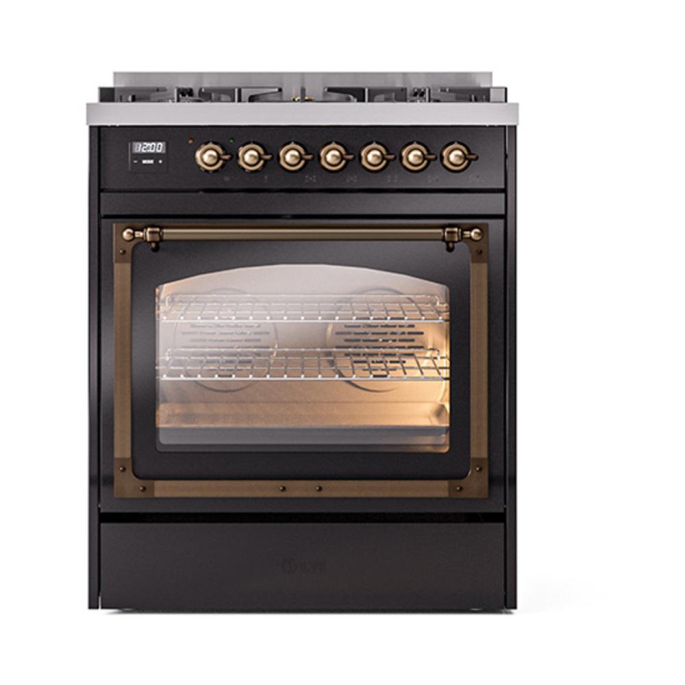Ilve UN30NMPBKBLP Ilve Un30Nmpbkblp Nostalgie Ii Noblesse 30" Dual Fuel Range (Liquid Propane, Triple Glass Door, Glossy Black, Burnished)