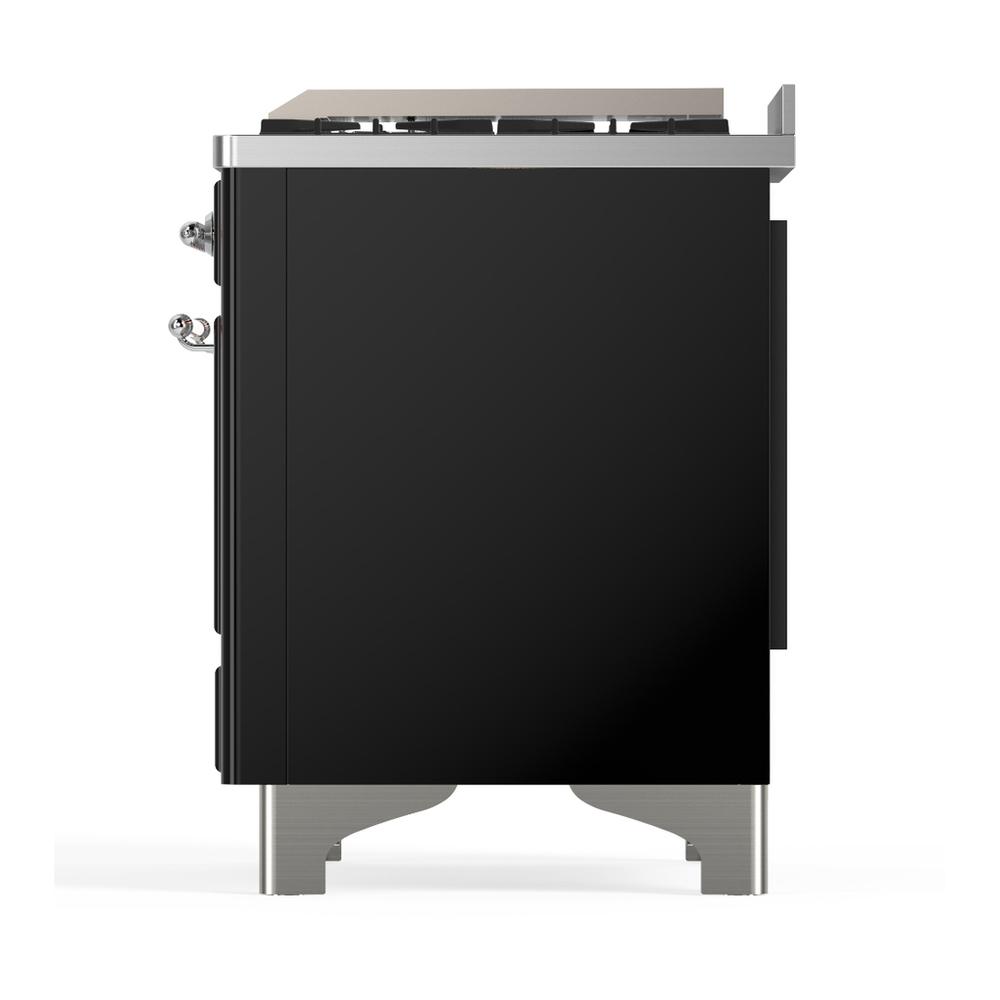Ilve UM60FSNR3BKC Ilve Um60Fsnr3Bkc Majestic Iii 60 Inch Dual Fuel Range With 7 Burners, Griddle And French Top, Dual Function Burner With Up To 25,000 Btu (Natural Gas, Triple Glass Door, Glossy Black, Chrome)