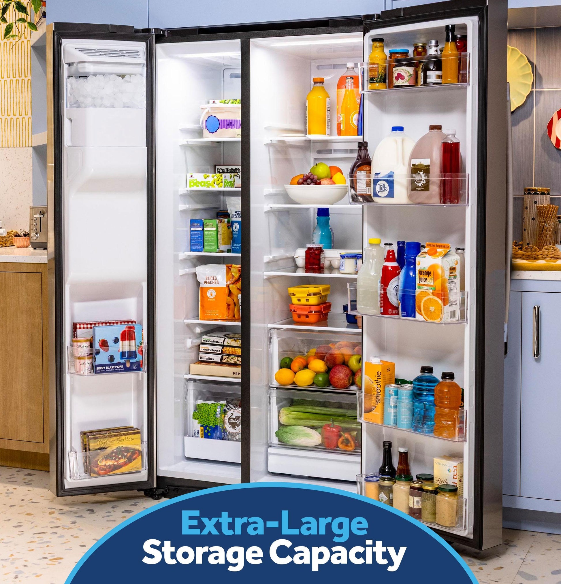 Ge Appliances GZS24NYYFS Ge® 23.6 Cu. Ft. Counter-Depth Side-By-Side Refrigerator With Extra Tall Dispenser And In-Door Icemaker