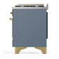 Ilve UM36FQNR3BGGLP Ilve Um36Fqnr3Bgglp Majestic Iii 36 Inch Dual Fuel Range With 6 Black Brass Burners And Griddle, Dual Function Burner Up To 25,000 Btu (Solid Door, Blue Grey, Brass, Liquid Propane)
