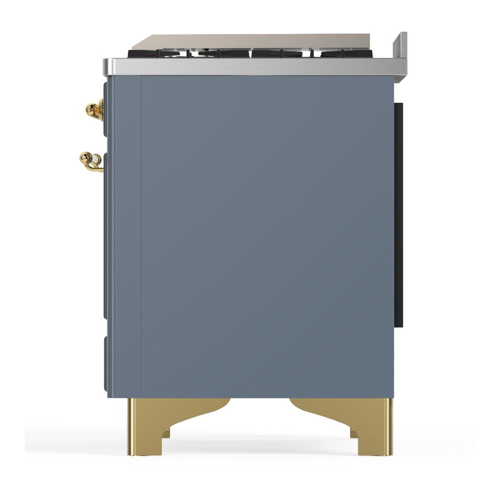 Ilve UM36FQNR3BGGLP Ilve Um36Fqnr3Bgglp Majestic Iii 36 Inch Dual Fuel Range With 6 Black Brass Burners And Griddle, Dual Function Burner Up To 25,000 Btu (Solid Door, Blue Grey, Brass, Liquid Propane)