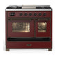 Ilve UMD40FNR3BUB Ilve Umd40Fnr3Bub Majestic Iii 40 Inch Dual Fuel Range With 6 Burners And Griddle, Dual Function Burner Up To 25,000 Btu (Natural Gas, Triple Glass Door, Burgundy, Burnished)