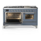 Ilve UM60FNR3BGC Ilve Um60Fnr3Bgc Majestic Iii 60 Inch Dual Fuel Range With 9 Burners And Griddle, Dual Function Burner Up To 25,000 Btu (Natural Gas, Triple Glass Door, Blue Grey, Chrome)