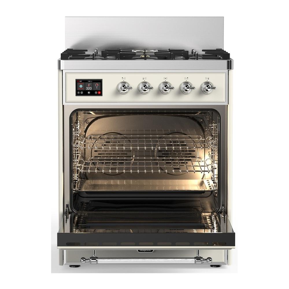 Ilve UM30QNR3AWCLP Ilve Um30Qnr3Awclp Majestic Iii 30 Inch Dual Fuel Range With 5 Black Brass Burners, Dual Function Burner Up To 25,000 Btu (Liquid Propane, Solid Door, Antique White, Chrome)