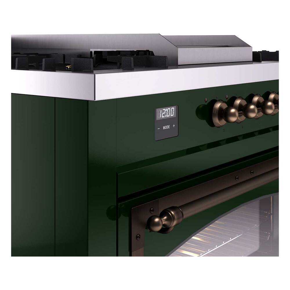 Ilve UN60FSNMPEGB Ilve Un60Fsnmpegb Nostalgie Ii Noblesse 60" Dual Fuel Range (7 Sealed Burners + Griddle + French Top, Natural Gas, Triple Glass Door, Emerald Green, Burnished)
