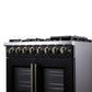 Forno FFSGS638736BLK Forno Capriasca 36 Inch Freestanding French Door Dual Fuel Range In Black With Antique Brass Accessories, 6 Burners, True Convection Oven