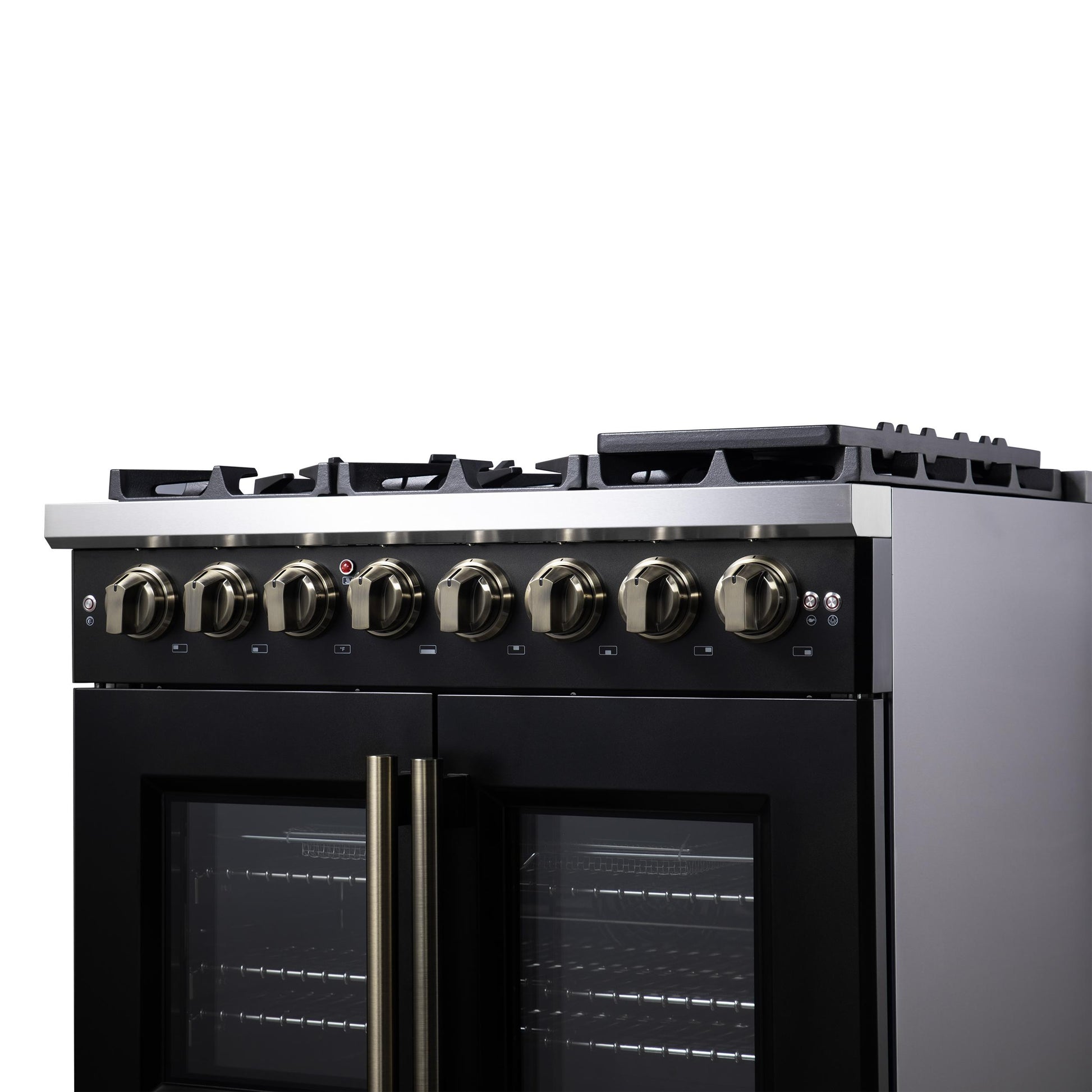 Forno FFSGS638736BLK Forno Capriasca 36 Inch Freestanding French Door Dual Fuel Range In Black With Antique Brass Accessories, 6 Burners, True Convection Oven