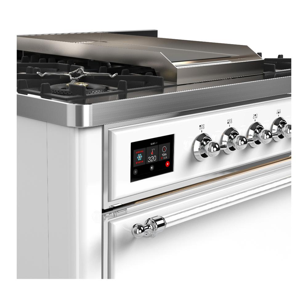 Ilve UM36FQNR3WHC Ilve Um36Fqnr3Whc Majestic Iii 36 Inch Dual Fuel Range With 6 Black Brass Burners And Griddle, Dual Function Burner Up To 25,000 Btu (Solid Door, White, Chrome, Natural Gas)