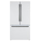 Forno FFFFD178336WHT Forno Rivello 36 Inch French Door Refrigerator In White With Antique Brass, Internal Water Dispenser, Filtered Ice, Adjustable Shelves, Energy Star Certified