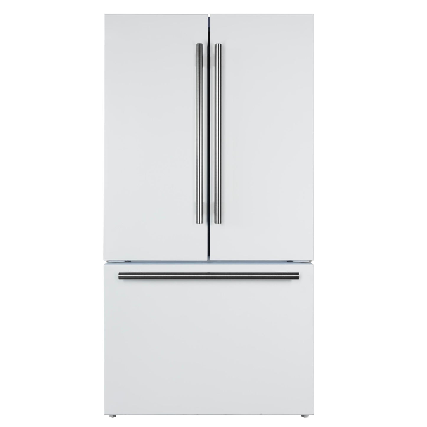 Forno FFFFD178336WHT Forno Rivello 36 Inch French Door Refrigerator In White With Antique Brass, Internal Water Dispenser, Filtered Ice, Adjustable Shelves, Energy Star Certified