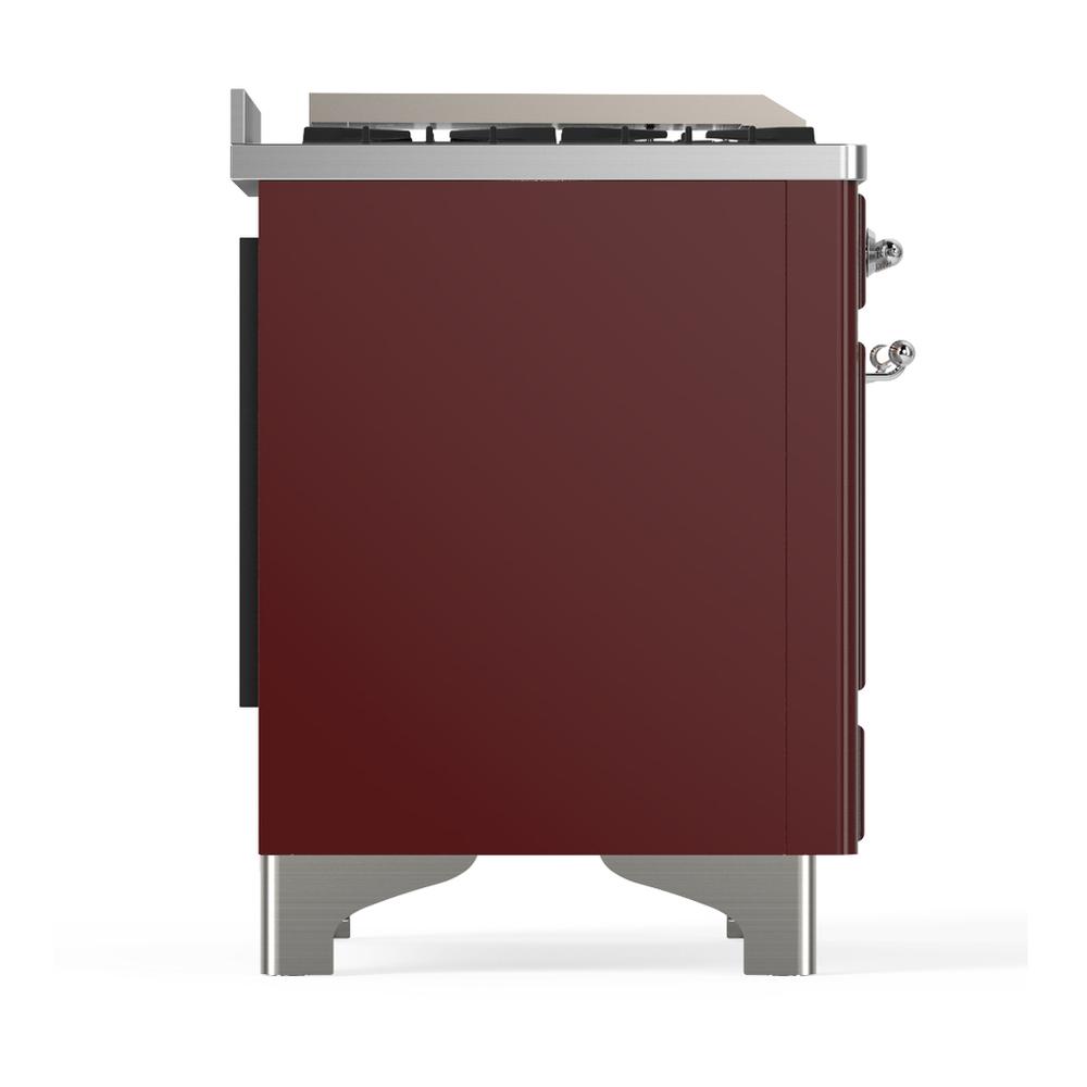 Ilve UM60FSQNR3BUC Ilve Um60Fsqnr3Buc Majestic Iii 60 Inch Dual Fuel Range With 7 Burners, Griddle And French Top, Dual Function Burner With Up To 25,000 Btu (Natural Gas, Solid Door, Burgundy, Chrome)