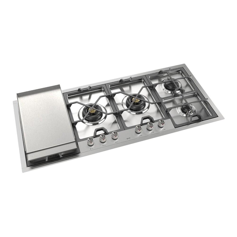 Ilve UHCPMT125FSSLP Ilve Uhcpmt125Fsslp Panoramagic 48 Inch Built-In Gas Cooktop With Total Black Brass Burners, In Stainless Steel (6 Sealed Burners + Left Griddle, Liquid Propane)