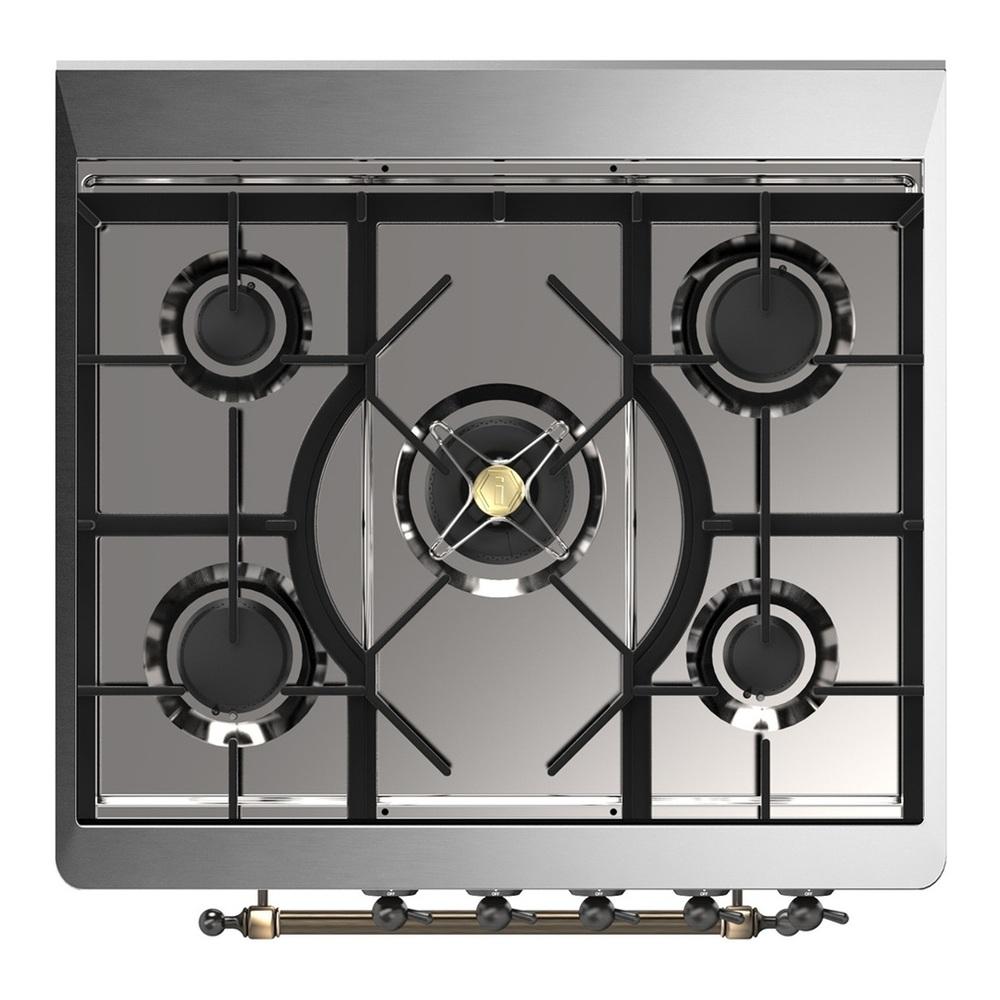 Ilve UM30NR3BKBLP Ilve Um30Nr3Bkblp Majestic Iii 30 Inch Dual Fuel Range With 5 Black Brass Burners, Dual Function Burner Up To 25,000 Btu (Liquid Propane, Triple Glass Door, Glossy Black, Burnished)