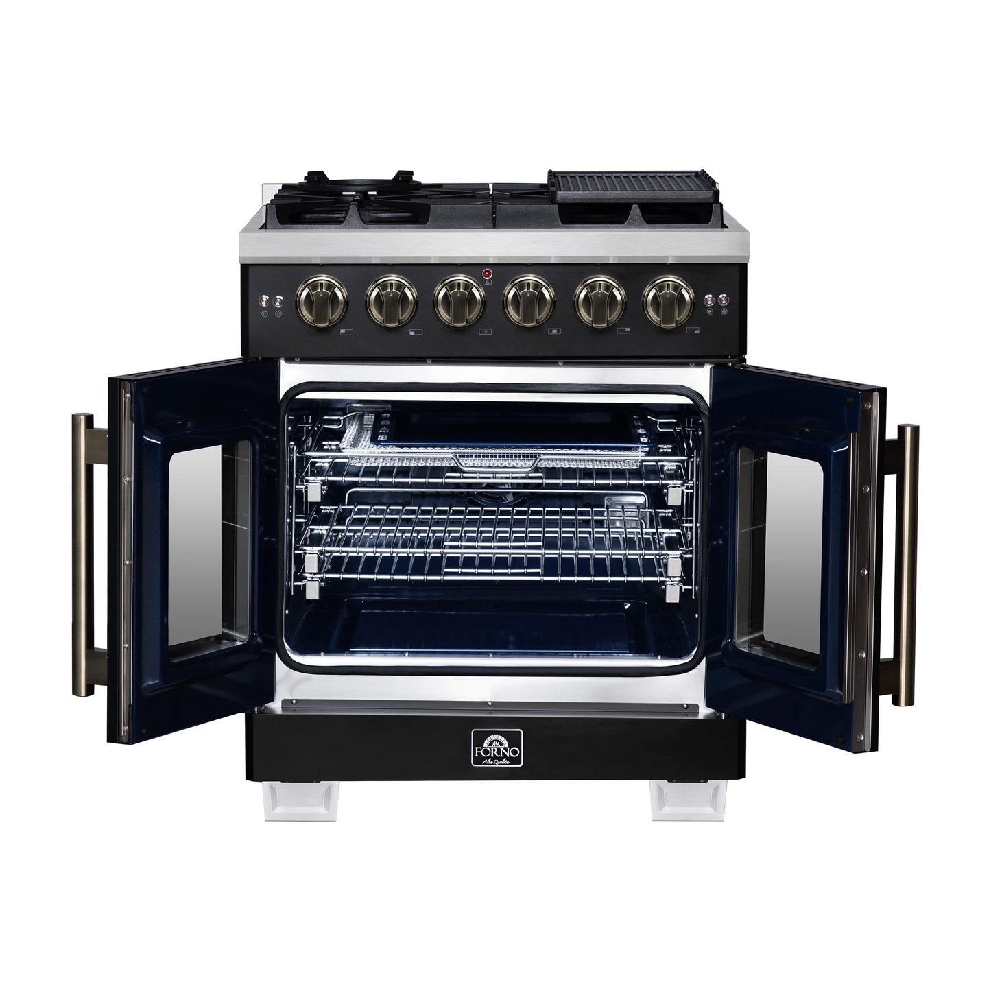 Forno FFSGS646030BLK Forno Capriasca 30-Inch Freestanding French Door Gas Range, 4 Burners, Convection Oven, Energy Efficient