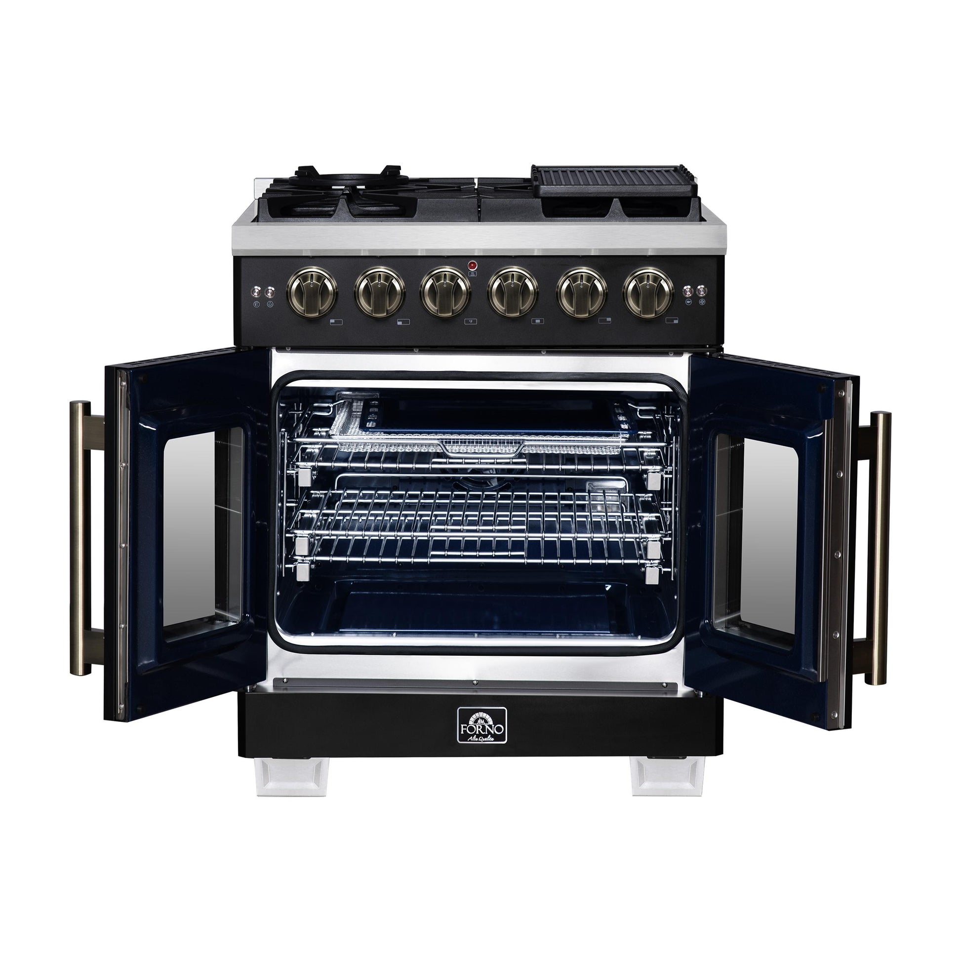 Forno FFSGS646030BLK Forno Capriasca 30-Inch Freestanding French Door Gas Range, 4 Burners, Convection Oven, Energy Efficient