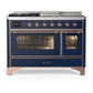 Ilve UM48FSNR3MBP Ilve Um48Fsnr3Mbp Majestic Iii 48 Inch Dual Fuel Range With 5 Black Brass Burners, Griddle And French Top, Dual Function Burner Up To 25,000 Btu (Natural Gas, Triple Glass Door, Midnight Blue, Copper)