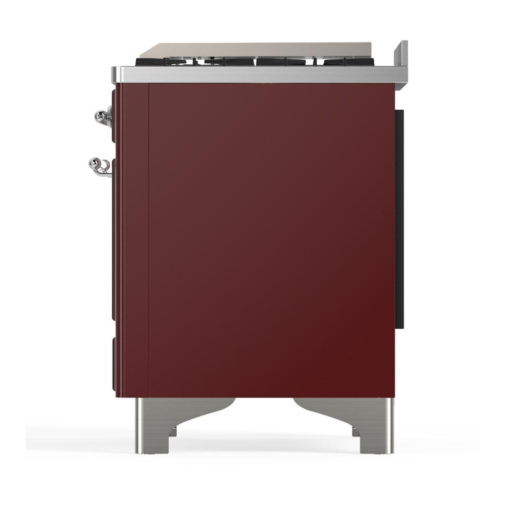 Ilve UM60FSQNR3BUCLP Ilve Um60Fsqnr3Buclp Majestic Iii 60 Inch Dual Fuel Range With 7 Burners, Griddle And French Top, Dual Function Burner With Up To 25,000 Btu (Liquid Propane, Solid Door, Burgundy, Chrome)