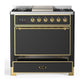 Ilve UM36FQNR3MGG Ilve Um36Fqnr3Mgg Majestic Iii 36 Inch Dual Fuel Range With 6 Black Brass Burners And Griddle, Dual Function Burner Up To 25,000 Btu (Solid Door, Graphite Matte, Brass, Natural Gas)