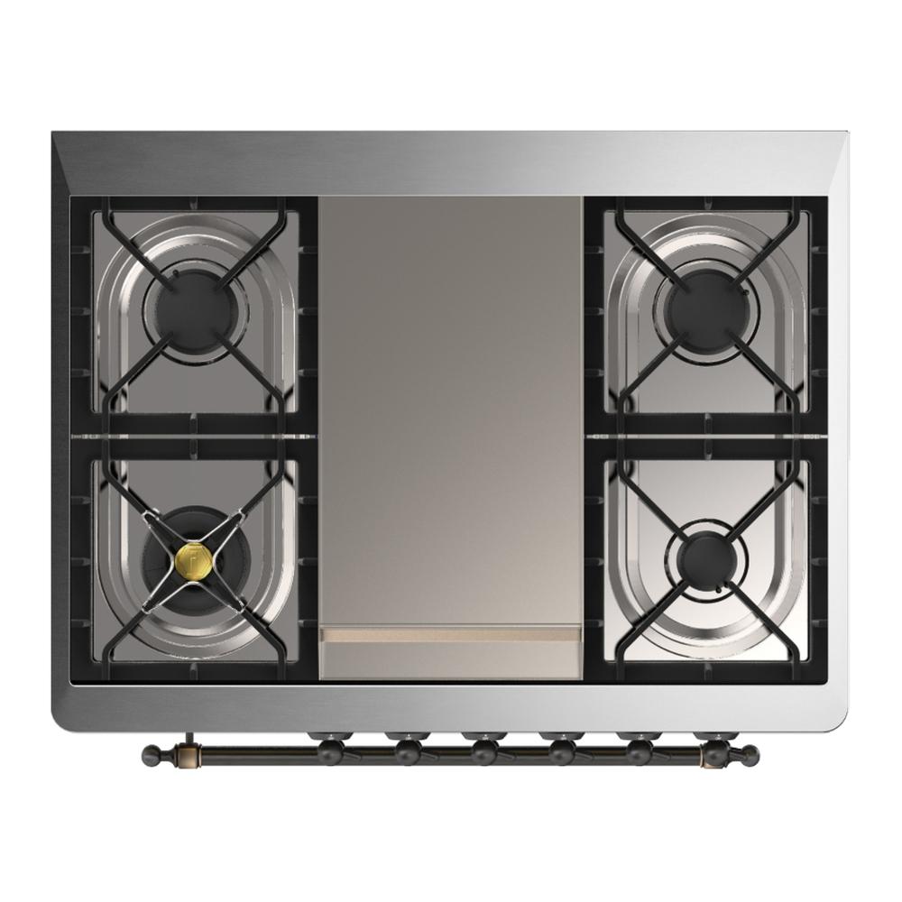 Ilve UM36FNR3AWB Ilve Um36Fnr3Awb Majestic Iii 36 Inch Dual Fuel Range With 6 Black Brass Burners And Griddle, Dual Function Burner Up To 25,000 Btu (Triple Glass Door, Antique White, Burnished, Natural Gas)