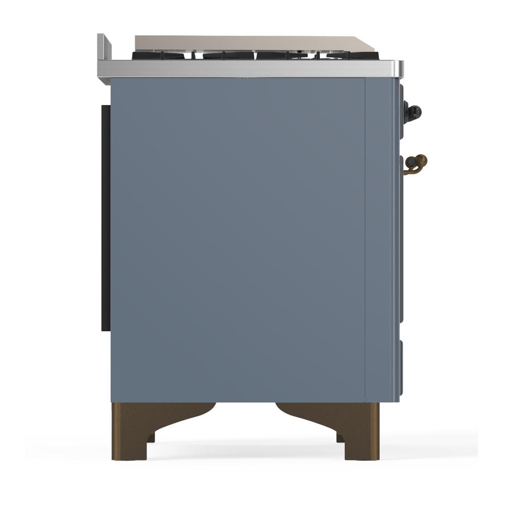 Ilve UM36FQNR3BGBLP Ilve Um36Fqnr3Bgblp Majestic Iii 36 Inch Dual Fuel Range With 6 Black Brass Burners And Griddle, Dual Function Burner Up To 25,000 Btu (Solid Door, Blue Grey, Burnished, Liquid Propane)