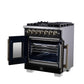 Forno FFSGS638730BLK Forno Capriasca 30-Inch Freestanding French Door Dual Fuel Range In Black With Antique Brass Accessories, 5 Burners, True Convection Oven