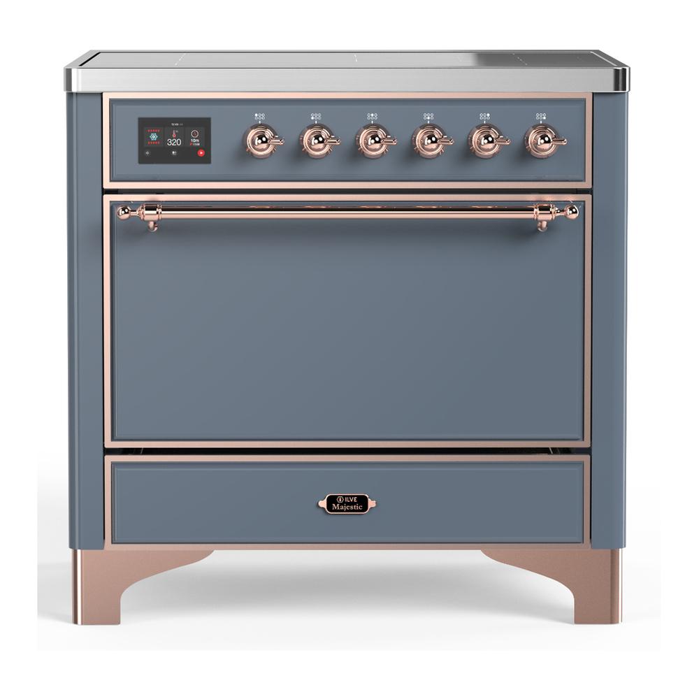 Ilve UMIB36QNR3BGP Ilve Umib36Qnr3Bgp Majestic Iii 36 Inch Induction Range With 6 Elements, 3.5 Cu. Ft. Total Oven Capacity (Solid Door, Blue Grey, Copper)