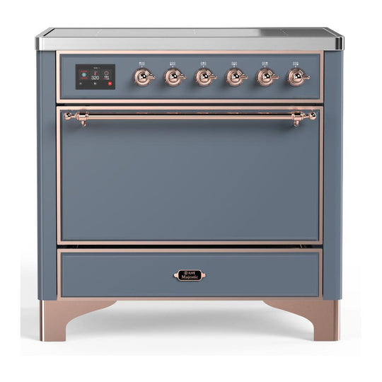 Ilve UMIB36QNR3BGP Ilve Umib36Qnr3Bgp Majestic Iii 36 Inch Induction Range With 6 Elements, 3.5 Cu. Ft. Total Oven Capacity (Solid Door, Blue Grey, Copper)