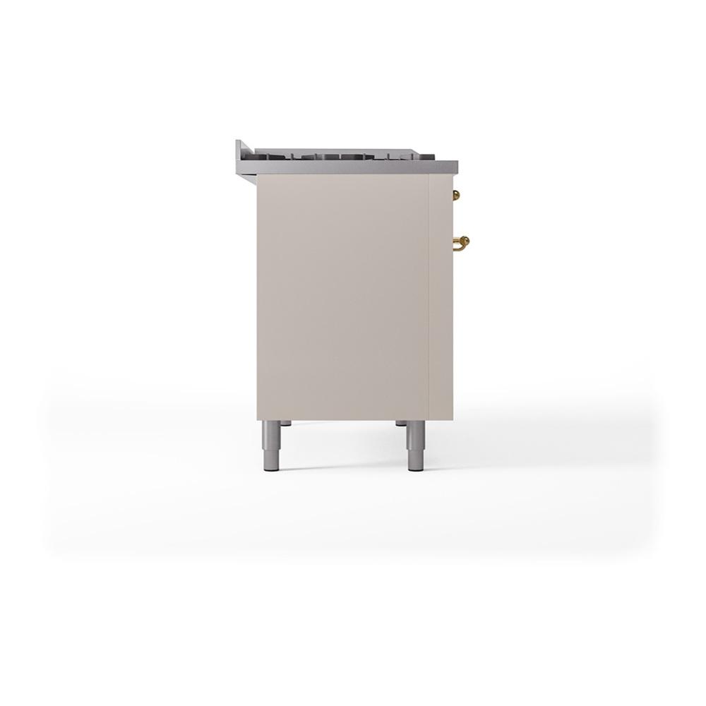 Ilve UN48FQNMPAWG Ilve Un48Fqnmpawg Nostalgie Ii Noblesse 48" Dual Fuel Range (8 Sealed Burners + Griddle, Natural Gas, Solid Door, Antique White, Brass)