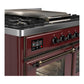 Ilve UMD40FNR3BUB Ilve Umd40Fnr3Bub Majestic Iii 40 Inch Dual Fuel Range With 6 Burners And Griddle, Dual Function Burner Up To 25,000 Btu (Natural Gas, Triple Glass Door, Burgundy, Burnished)