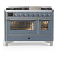 Ilve UM48FNR3BGCLP Ilve Um48Fnr3Bgclp Majestic Iii 48 Inch Dual Fuel Range With 8 Burners And Griddle, Dual Function Burner Up To 25,000 Btu (Liquid Propane, Triple Glass Door, Blue Grey, Chrome)