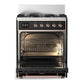 Ilve UM30QNR3BKPLP Ilve Um30Qnr3Bkplp Majestic Iii 30 Inch Dual Fuel Range With 5 Black Brass Burners, Dual Function Burner Up To 25,000 Btu (Liquid Propane, Solid Door, Glossy Black, Copper)