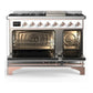 Ilve UM48FNR3RAP Ilve Um48Fnr3Rap Majestic Iii 48 Inch Dual Fuel Range With 8 Burners And Griddle, Dual Function Burner Up To 25,000 Btu (Natural Gas, Triple Glass Door, Ral, Copper)