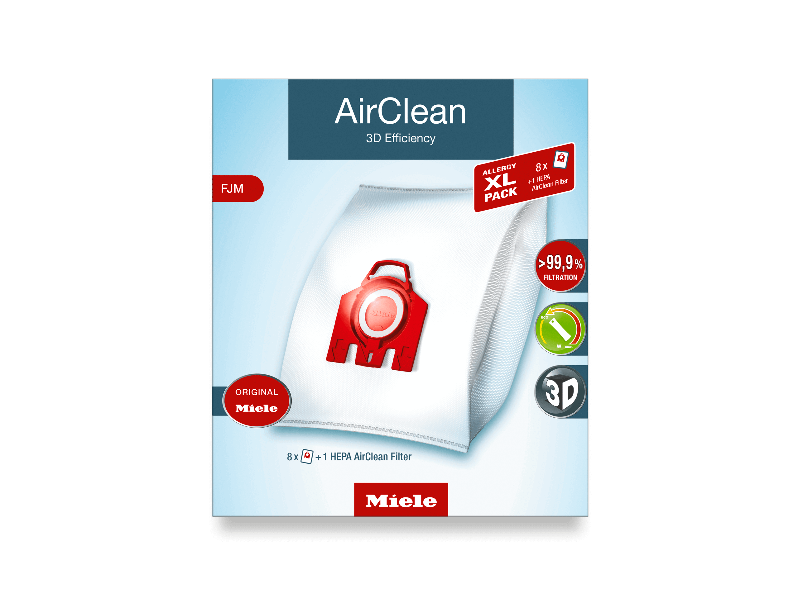 Miele SBSETFJMAAAIRCLEAN Xl-Pack Airclean 3D Efficiency Fjm - 8 Hyclean Air Dustbags And 1 Sf-Ha 50 Hepa Airclean Filter.