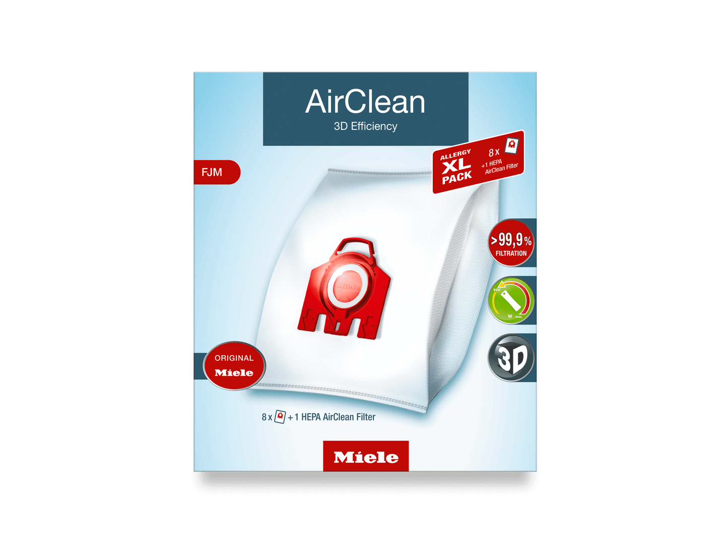 Miele SBSETFJMAAAIRCLEAN Xl-Pack Airclean 3D Efficiency Fjm - 8 Hyclean Air Dustbags And 1 Sf-Ha 50 Hepa Airclean Filter.