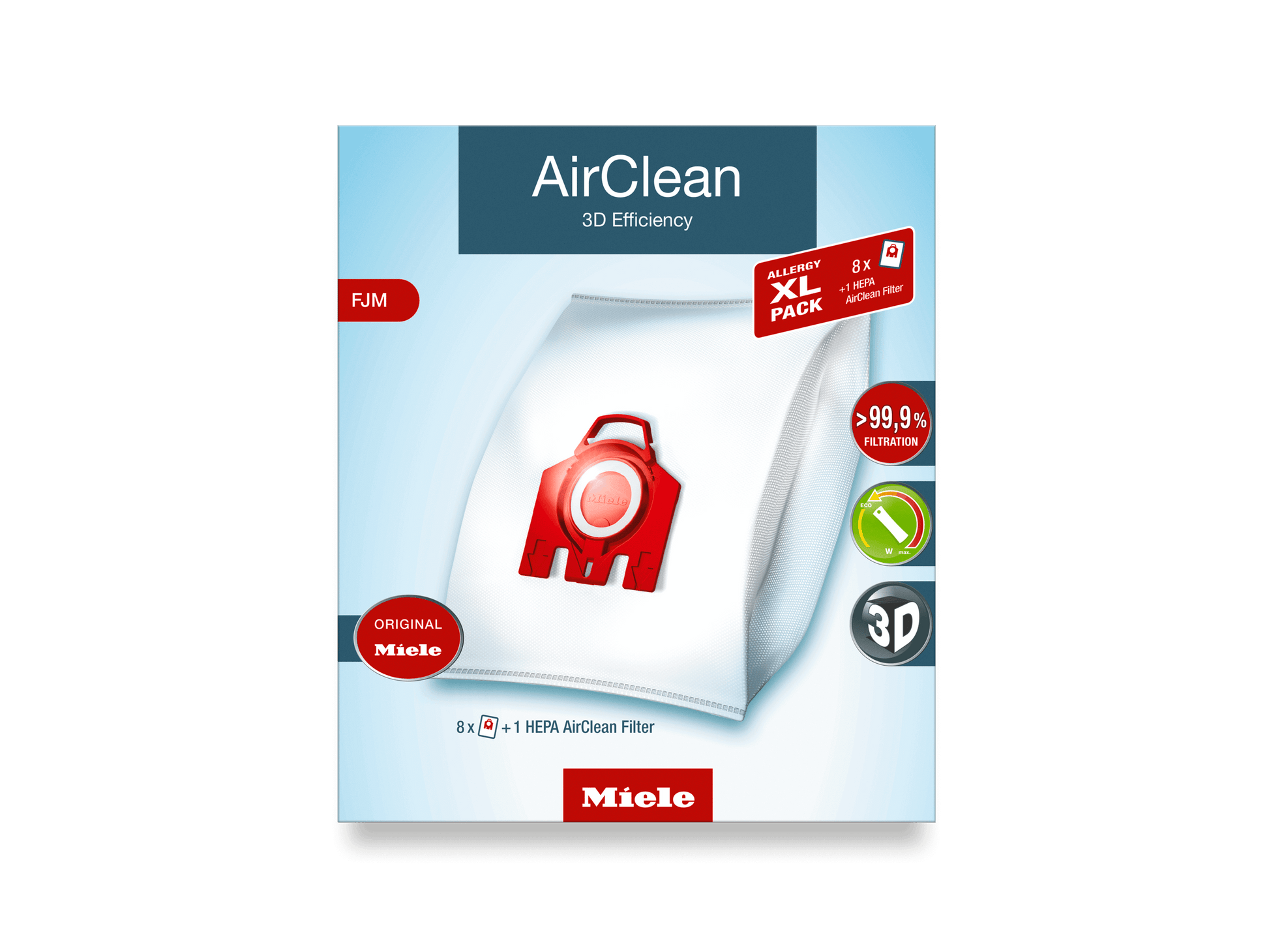 Miele SBSETFJMAAAIRCLEAN Xl-Pack Airclean 3D Efficiency Fjm - 8 Hyclean Air Dustbags And 1 Sf-Ha 50 Hepa Airclean Filter.