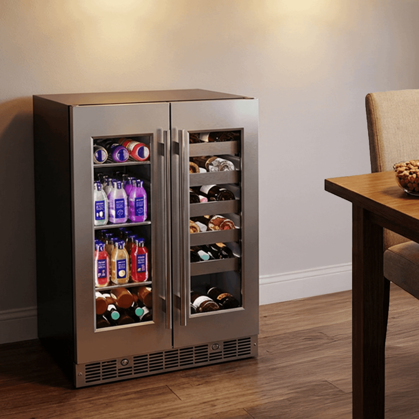 Element Appliance EFB24DES Cellara By Element 24 In., 27 Bottle And 45 Can Dual Zone French Door Wine And Beverage Cooler - Efb24Des