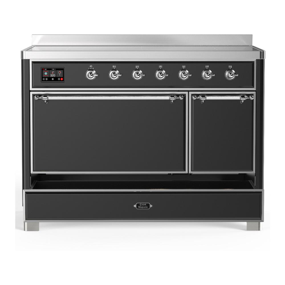 Ilve UMIB48QNR3MGC Ilve Umib48Qnr3Mgc Majestic Iii 48 Inch Induction Range With 6 Elements, 5.02 Cu. Ft. Total Oven Capacity (Solid Door, Graphite Matte, Chrome)