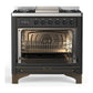 Ilve UM36FQNR3MGB Ilve Um36Fqnr3Mgb Majestic Iii 36 Inch Dual Fuel Range With 6 Black Brass Burners And Griddle, Dual Function Burner Up To 25,000 Btu (Solid Door, Graphite Matte, Burnished, Natural Gas)