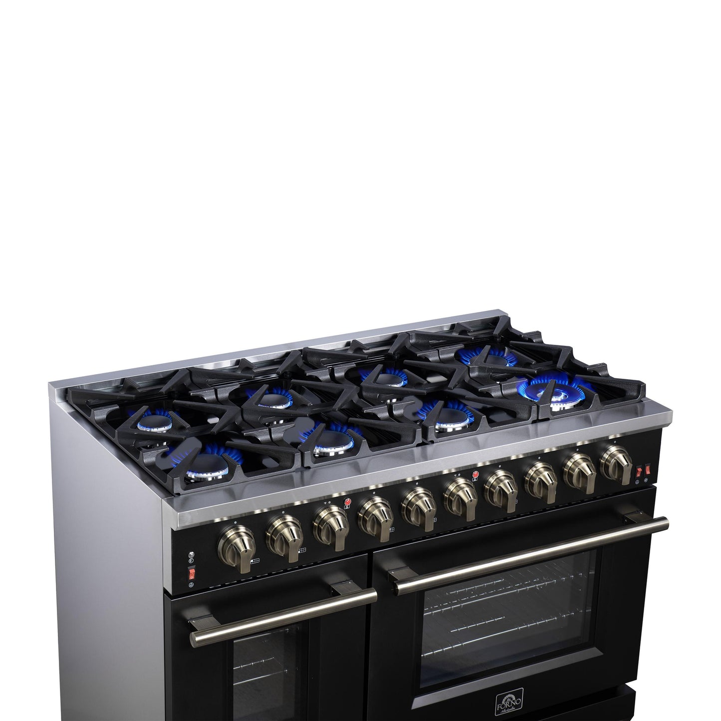 Forno FFSGS623948BLK Forno Massimo 48-Inch Black Freestanding Gas Range, 8 Burners, True Convection Oven