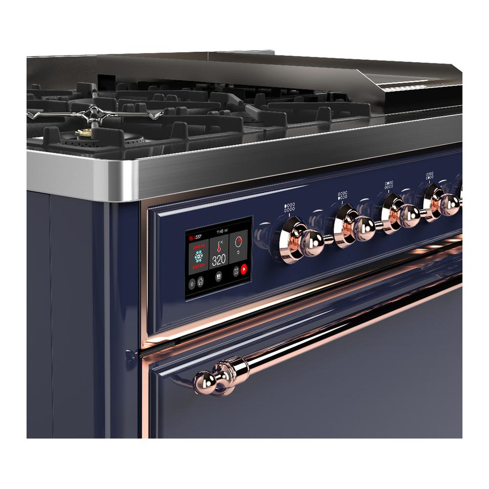 Ilve UM48FQNR3MBP Ilve Um48Fqnr3Mbp Majestic Iii 48 Inch Dual Fuel Range With 8 Burners And Griddle, Dual Function Burner Up To 25,000 Btu (Natural Gas, Solid Door, Midnight Blue, Copper)