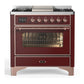 Ilve UM36FNR3BUPLP Ilve Um36Fnr3Buplp Majestic Iii 36 Inch Dual Fuel Range With 6 Black Brass Burners And Griddle, Dual Function Burner Up To 25,000 Btu (Triple Glass Door, Burgundy, Copper, Liquid Propane)
