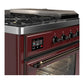 Ilve UM48FSNR3BUB Ilve Um48Fsnr3Bub Majestic Iii 48 Inch Dual Fuel Range With 5 Black Brass Burners, Griddle And French Top, Dual Function Burner Up To 25,000 Btu (Natural Gas, Triple Glass Door, Burgundy, Burnished)