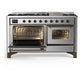 Ilve UM60FNR3SSB Ilve Um60Fnr3Ssb Majestic Iii 60 Inch Dual Fuel Range With 9 Burners And Griddle, Dual Function Burner Up To 25,000 Btu (Natural Gas, Triple Glass Door, Stainless Steel, Burnished)