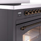 Ilve UPI486NMPMGB Nostalgie Ii 48 Inch Electric Freestanding Range In Matte Graphite With Bronze Trim