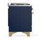 Ilve UM60FQNR3MBG Ilve Um60Fqnr3Mbg Majestic Iii 60 Inch Dual Fuel Range With 9 Burners And Griddle, Dual Function Burner Up To 25,000 Btu (Natural Gas, Solid Door, Midnight Blue, Brass)