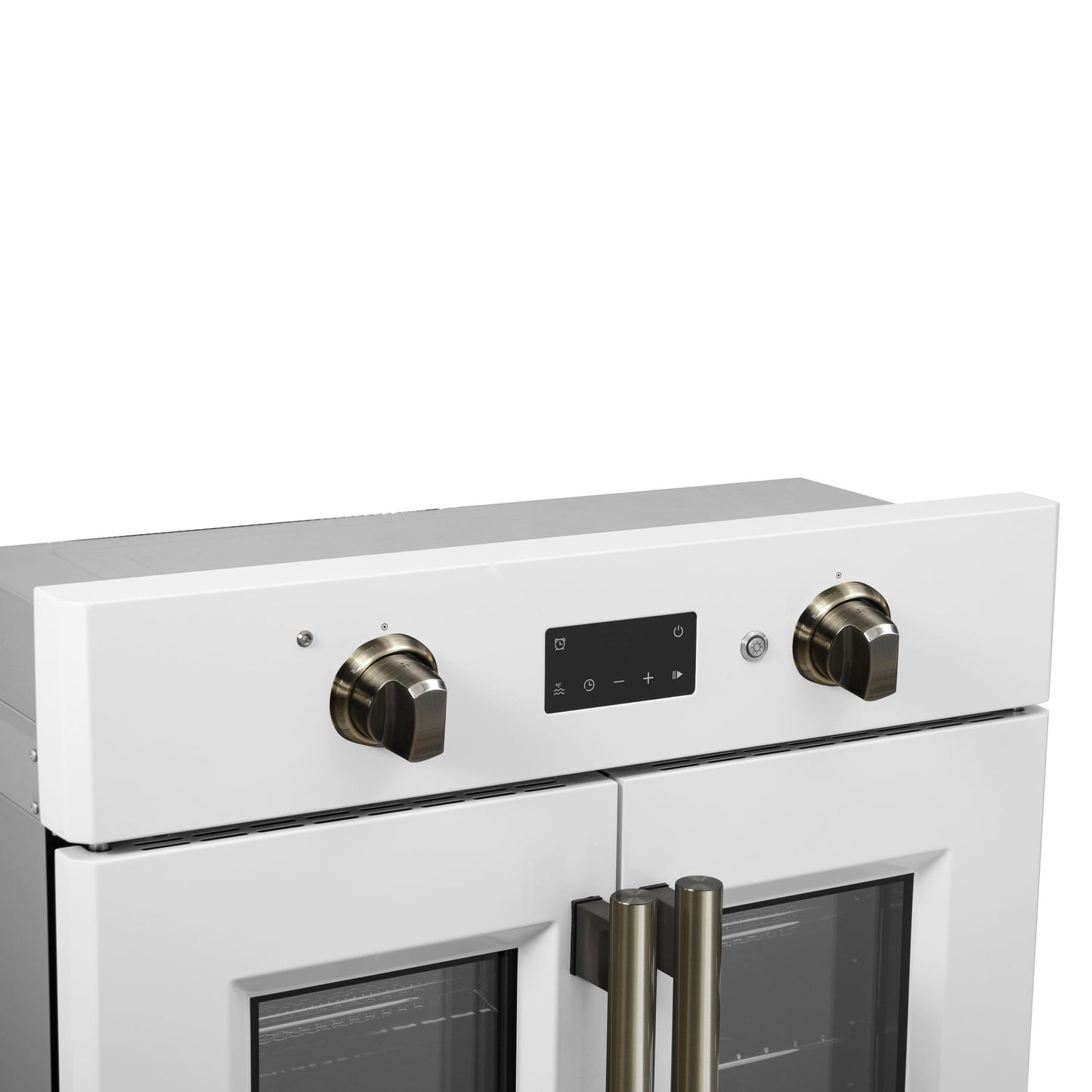 Forno FBOEL133330WHT Forno Asti 30-Inch French Door Electric Wall Oven In White & Antique Brass, 3.68 Cu. Ft. True Convection, 3,600W, Air Fry, Sous Vide, Self-Clean