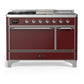 Ilve UM48FSQNR3BUC Ilve Um48Fsqnr3Buc Majestic Iii 48 Inch Dual Fuel Range With 5 Black Brass Burners, Griddle And French Top, Dual Function Burner Up To 25,000 Btu (Natural Gas, Solid Door, Burgundy, Chrome)