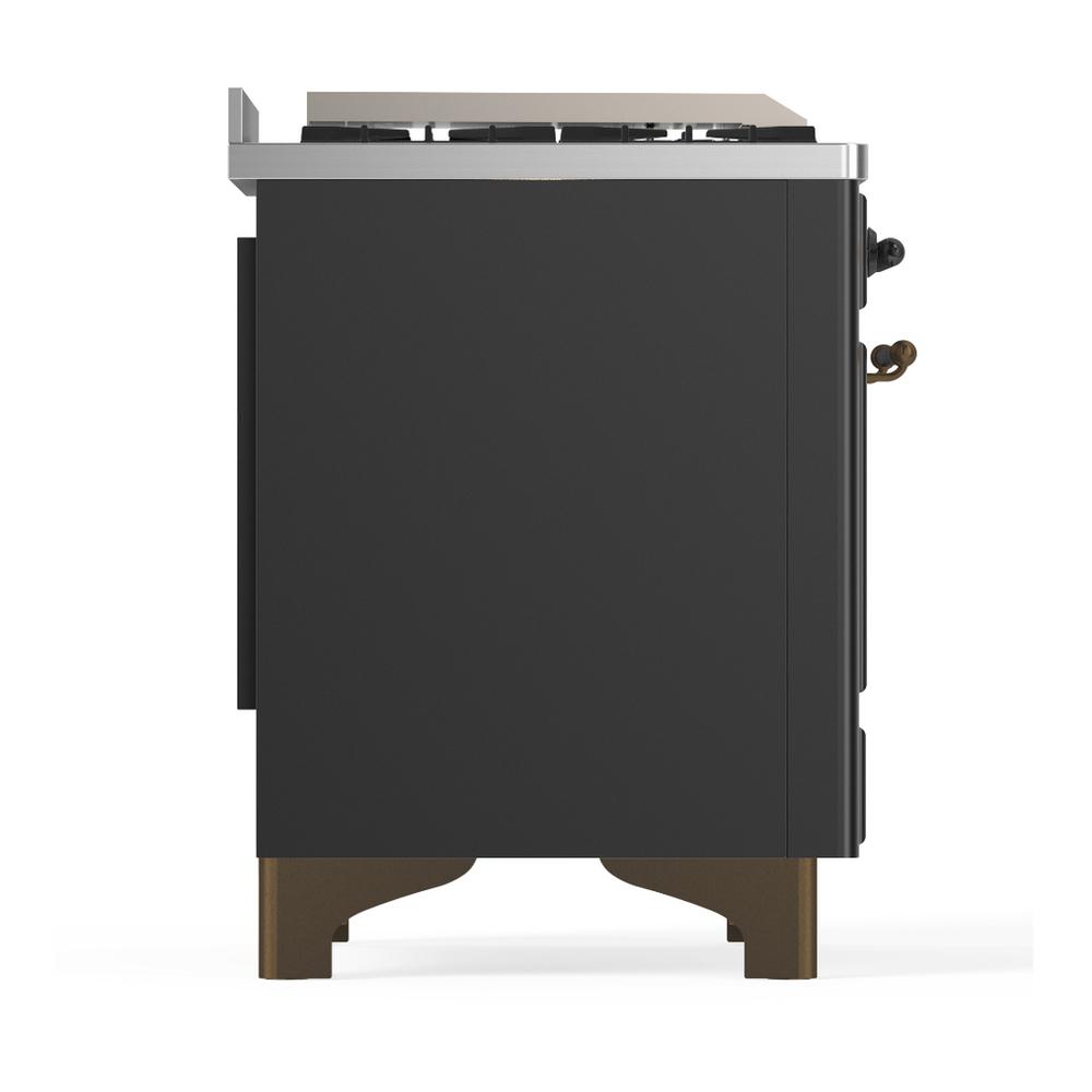 Ilve UM48FSQNR3MGB Ilve Um48Fsqnr3Mgb Majestic Iii 48 Inch Dual Fuel Range With 5 Black Brass Burners, Griddle And French Top, Dual Function Burner Up To 25,000 Btu (Natural Gas, Solid Door, Graphite Matte, Burnished)