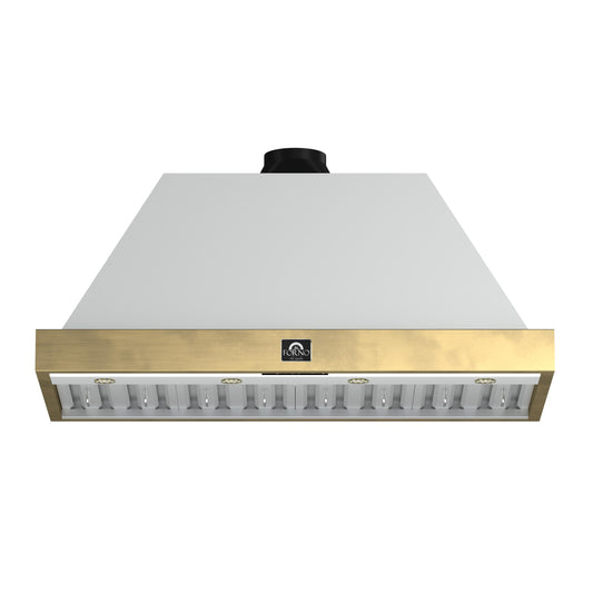 Forno FRHWM507848WHT Forno Vittorio 48-Inch Wall Mount Range Hood, White With Antique Brass Trim, 424 Cfm Airflow, Dishwasher-Safe Baffle Filters, Remote Control, 3-Speed Fan, Bright Led Lighting